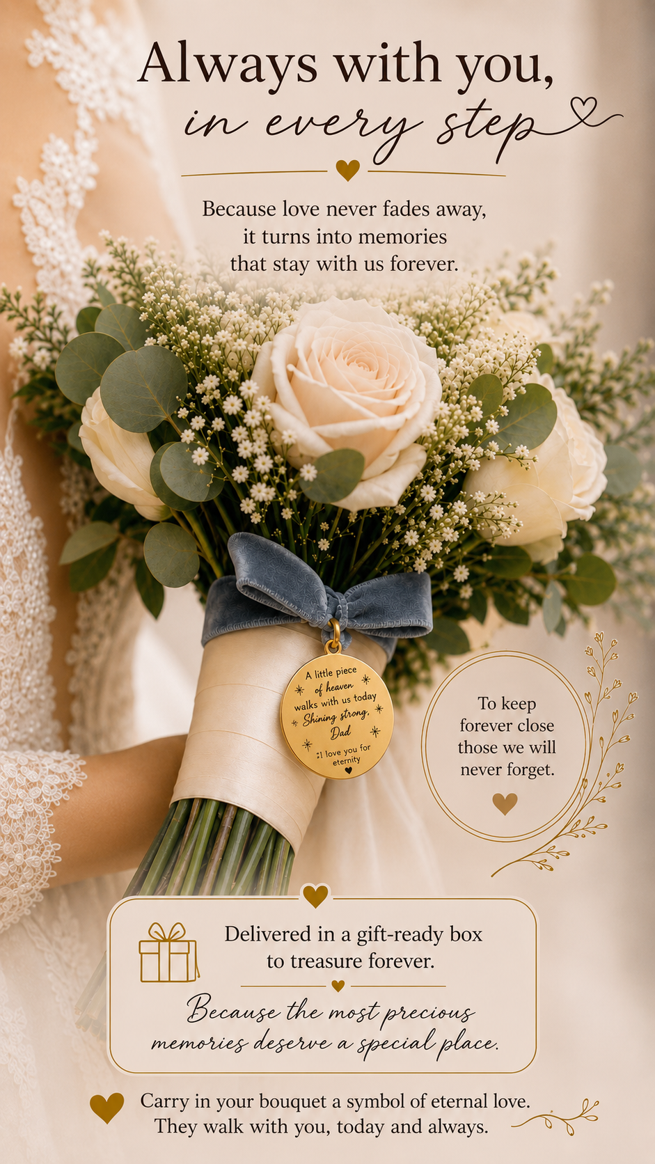 Bridal Bouquet Memorial Charm – Personalized Wedding Bouquet Charm