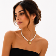 Baroque Pearl Engraved Necklace