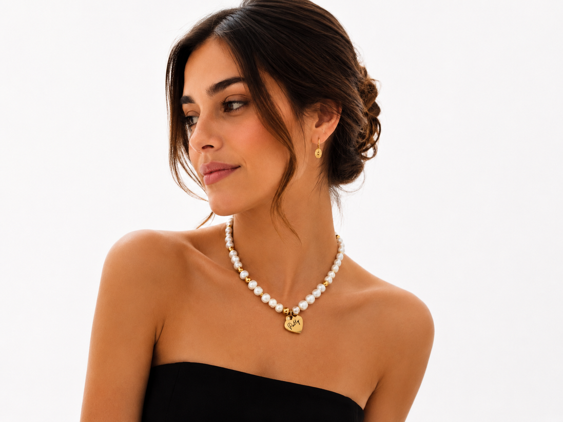 Baroque Pearl Engraved Necklace