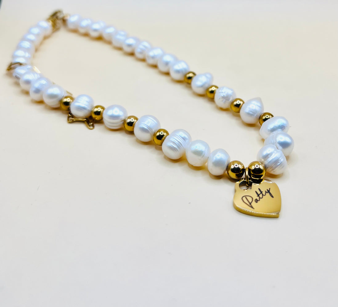 Baroque Pearl Engraved Necklace