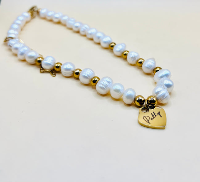 Baroque Pearl Engraved Necklace